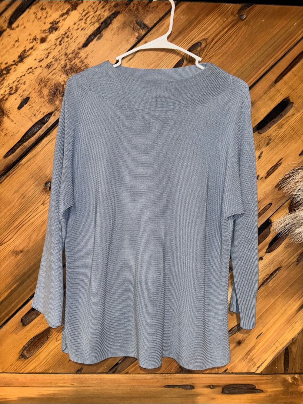 Eileen Fisher Light Blue Ribbed Knit Boatneck Sweater